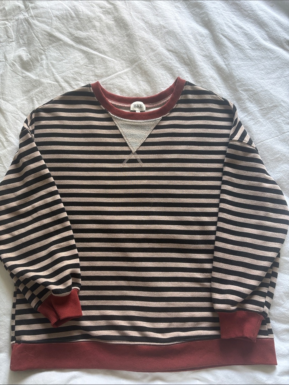 BKE Women’s Cream/Black/Red Stripped Crewneck Size Small
